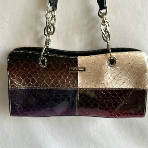 Vittorio brown/tan/purple/red bag with 11” straps